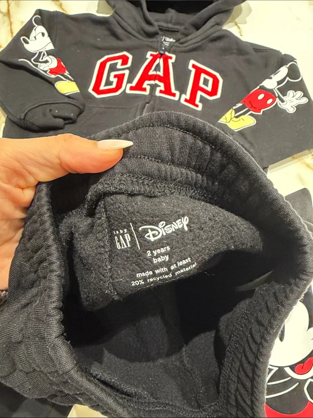 GAP Black Hoodie and Jogger Set with Red & Yellow Mickey Accents 2T